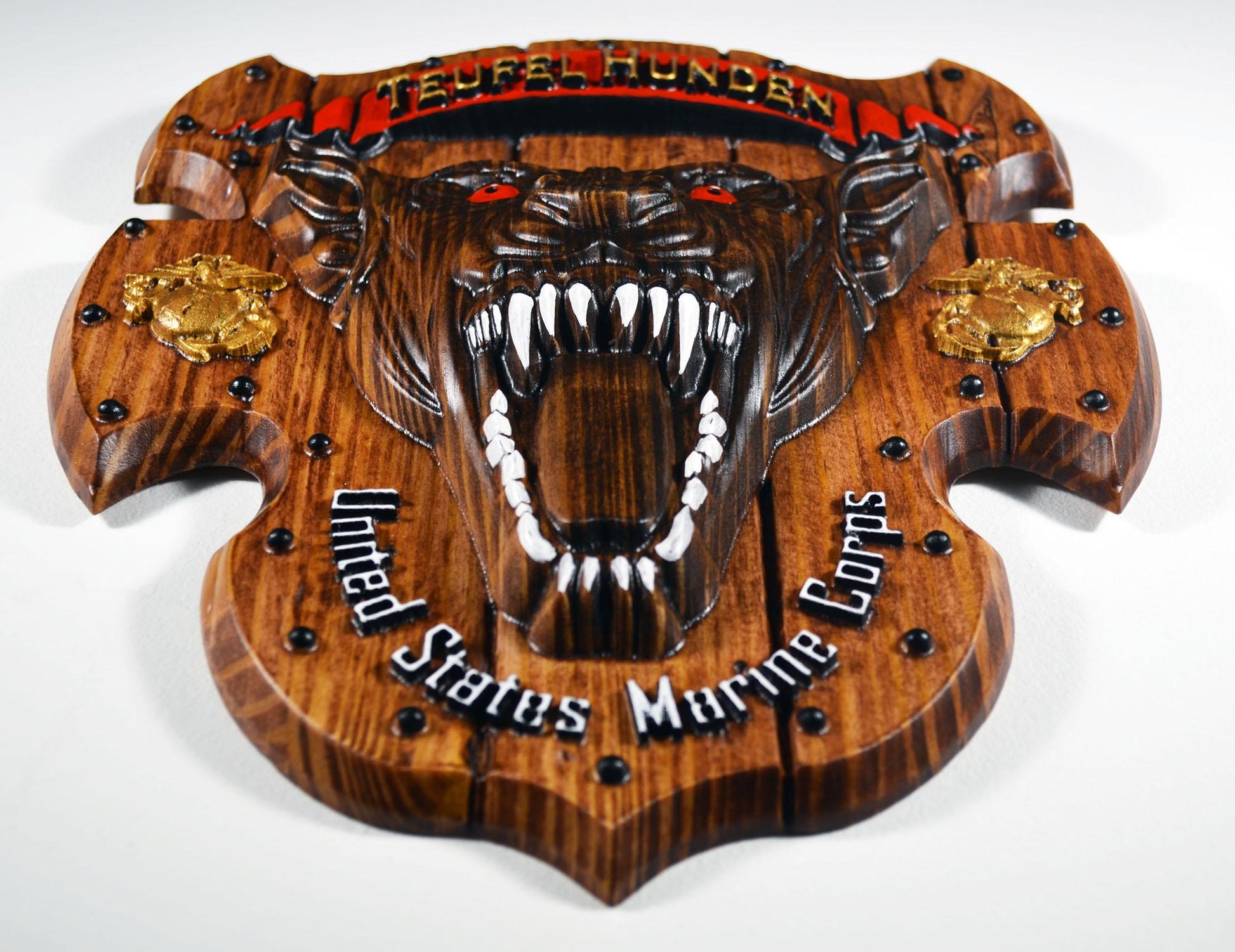 USMC Devil Dog, CNC 3d Wood Carving, Teufel Hunden, Military Plaque