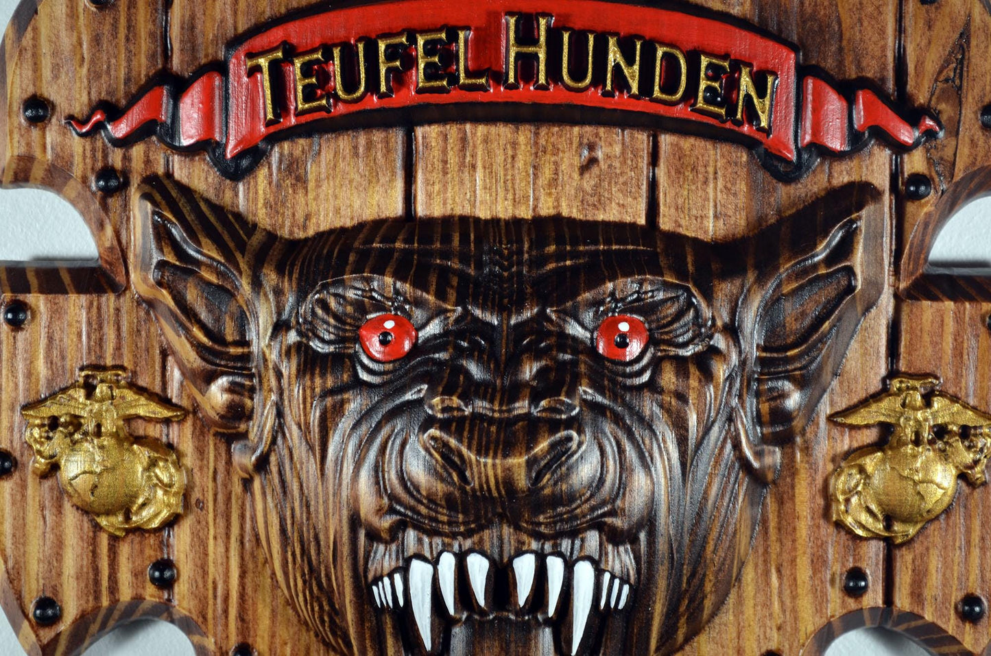 USMC Devil Dog, CNC 3d Wood Carving, Teufel Hunden, Military Plaque