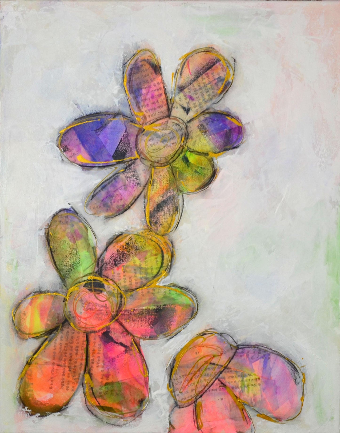 Abstract flower garden hand painted mixed media painting on canvas 11x14