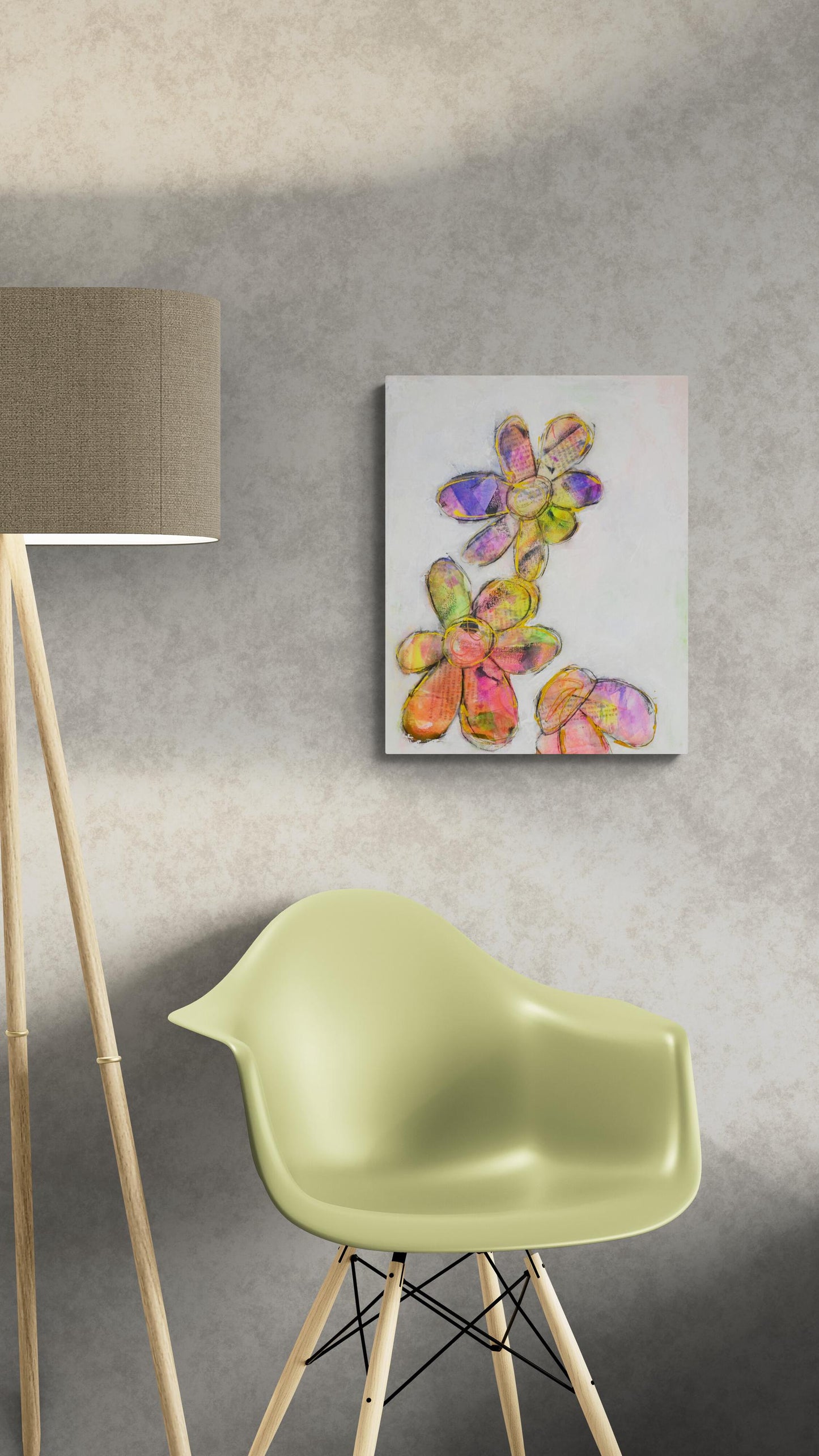 Abstract flower garden hand painted mixed media painting on canvas 11x14