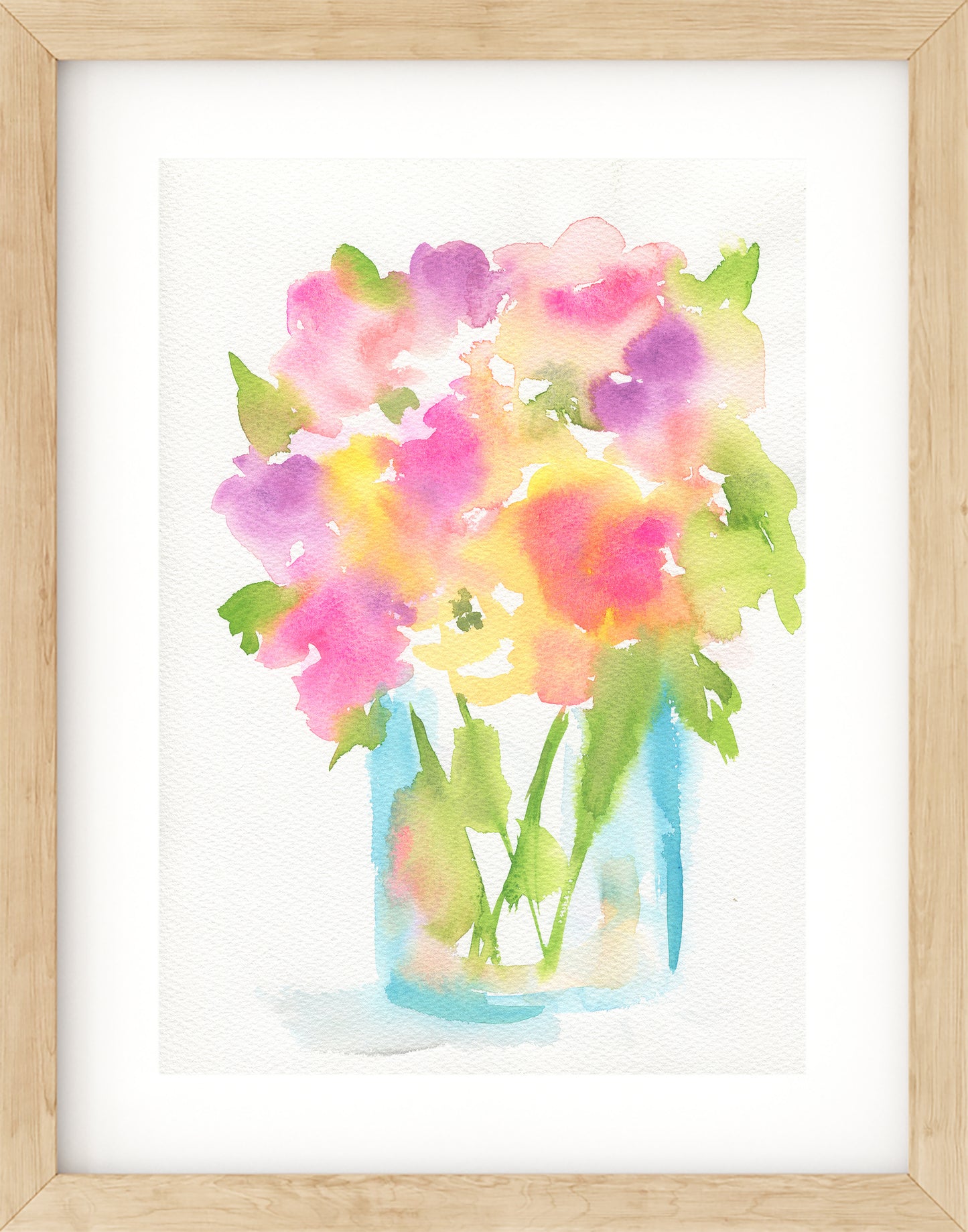 Flowers hand painted watercolor painting on paper 9x12, flowers in a water filled vase original artwork, botanical farmhouse style wall art