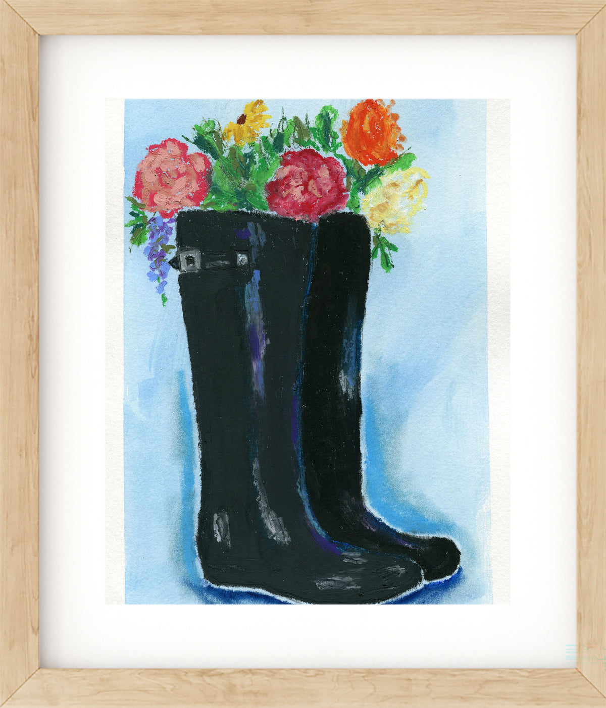 oil pastel rain boot flowers