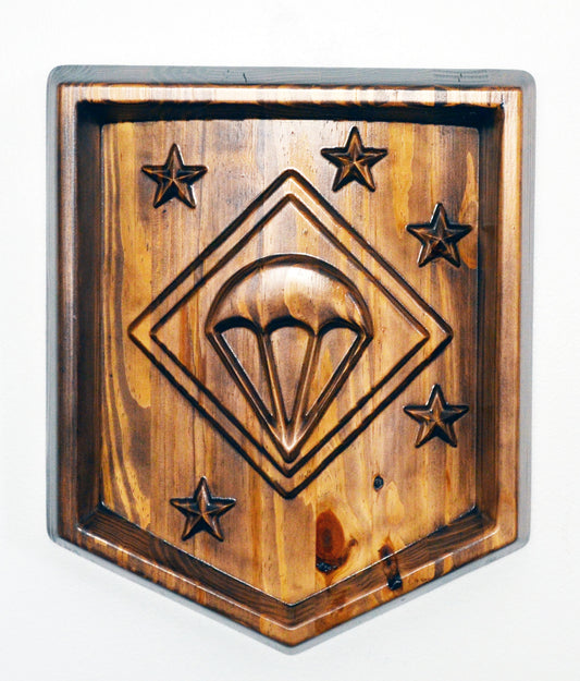 USMC Paramarines, Marine Parachute Regiment, stained 3d wood carving, military plaque