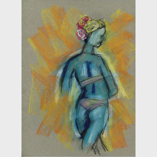 Expressive female form original soft pastel and colored pencil drawing 9x12, old school pin up girl wall art