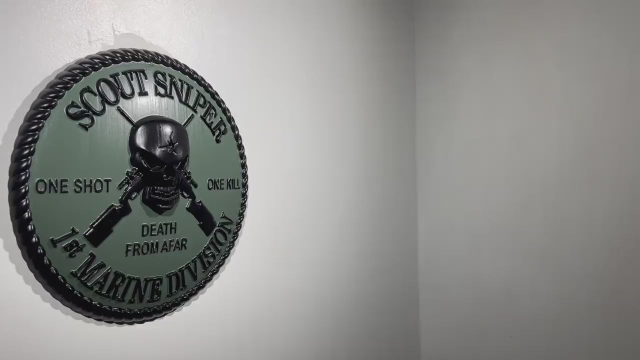 USMC 1st Marine Scout Sniper 12-inch Black and Green Unit Plaque