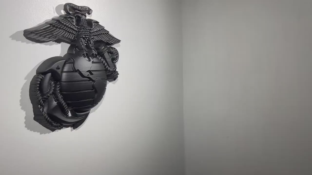 USMC 12" Eagle Globe Anchor, Marine Corps, EGA, Matte Black Plaque