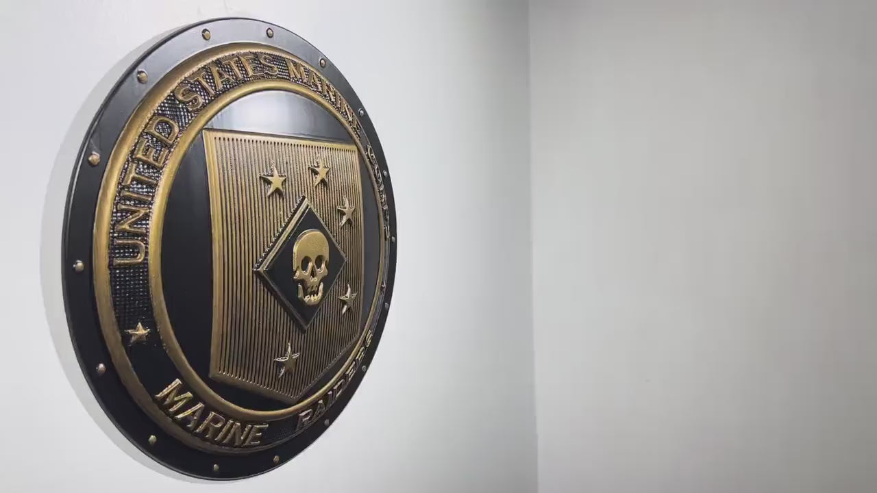 USMC Marine Raiders matte black and brass shield plaque