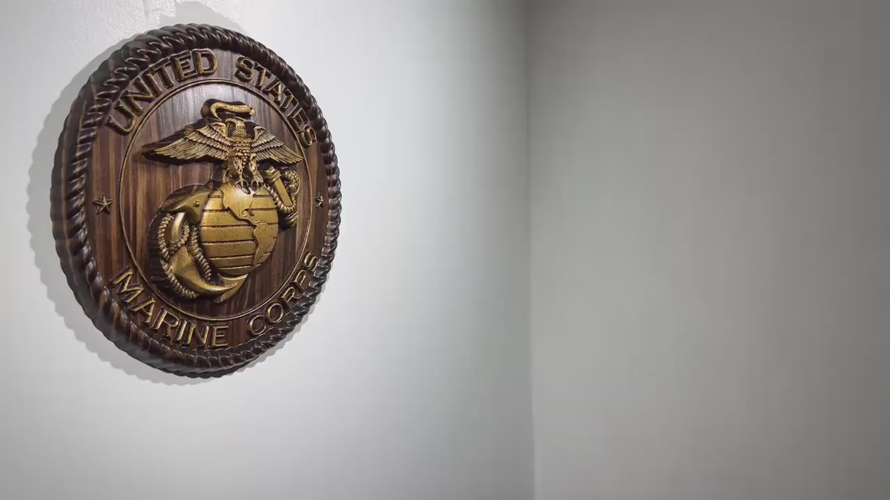 USMC Marine Logo 12"Java and Gold Painted Military Plaque