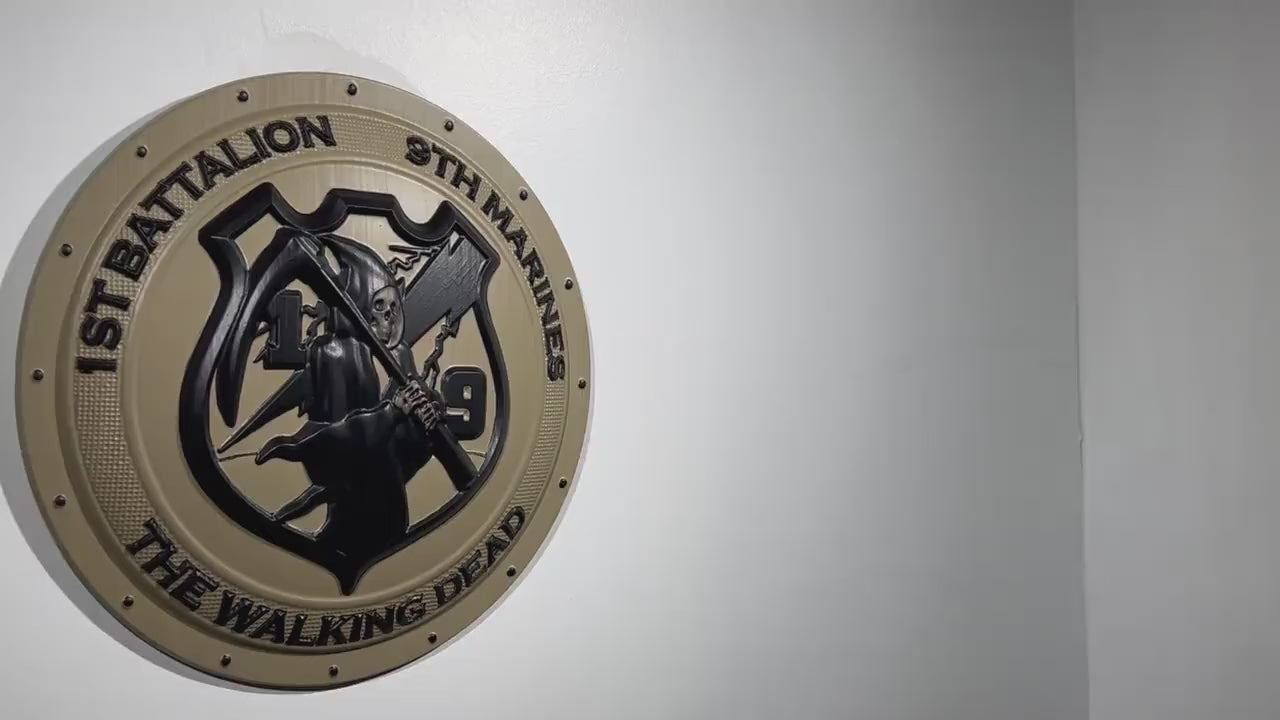 USMC 1st Battalion 9th Marines 12" Shield Black Sand Unit Plaque