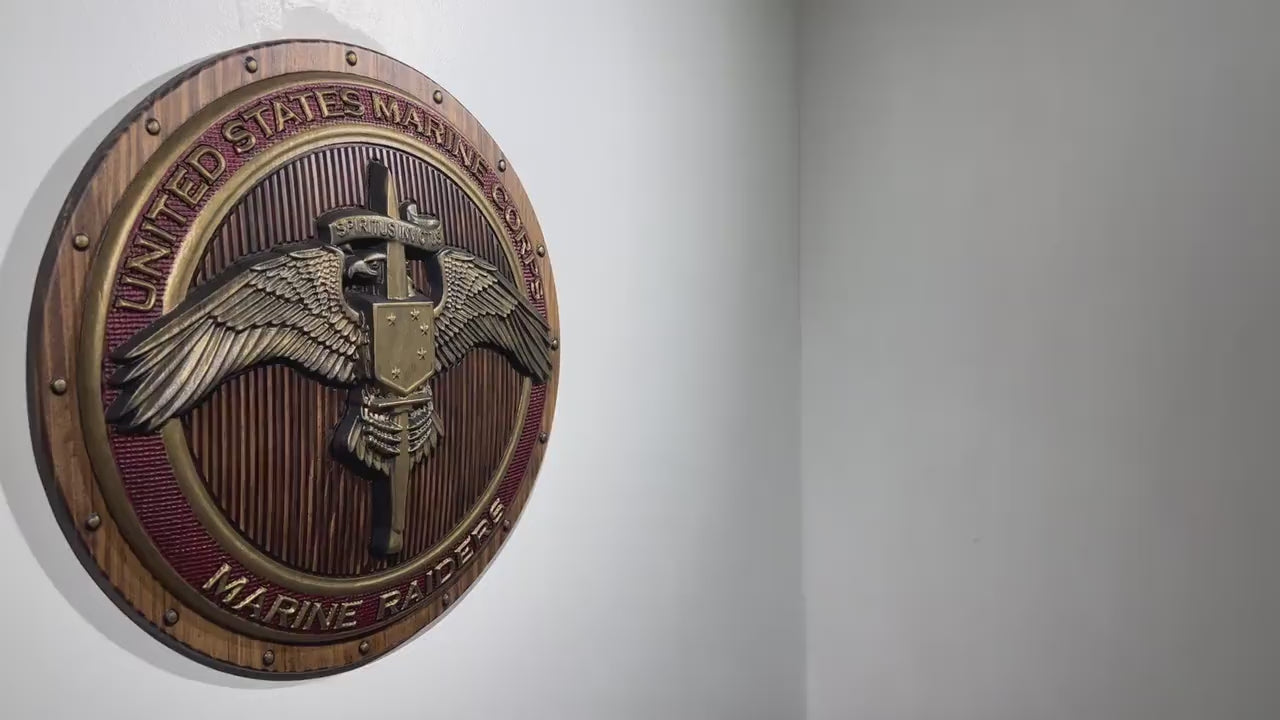 USMC Marine Raiders Badge on Shield Red Painted Military Plaque
