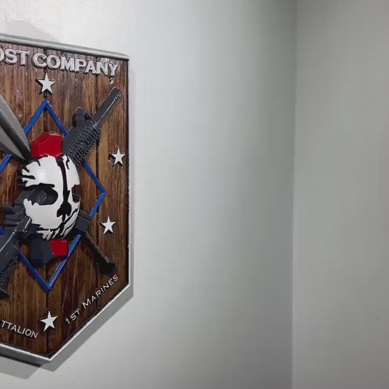 USMC 2nd Battalion 1st Marine Ghost Company,  painted wood carving military plaque