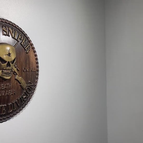 USMC 1st Marine Scout Sniper 12 inch Brass and Java Unit Plaque