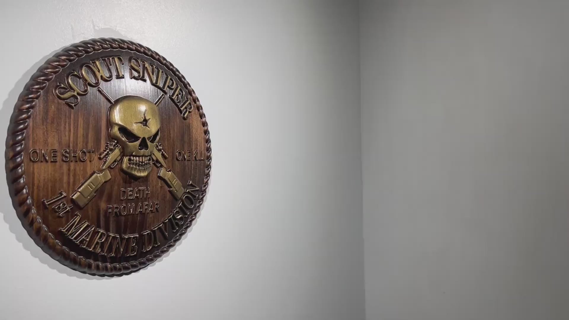 USMC 1st Marine Scout Sniper 12 inch Brass and Java Unit Plaque
