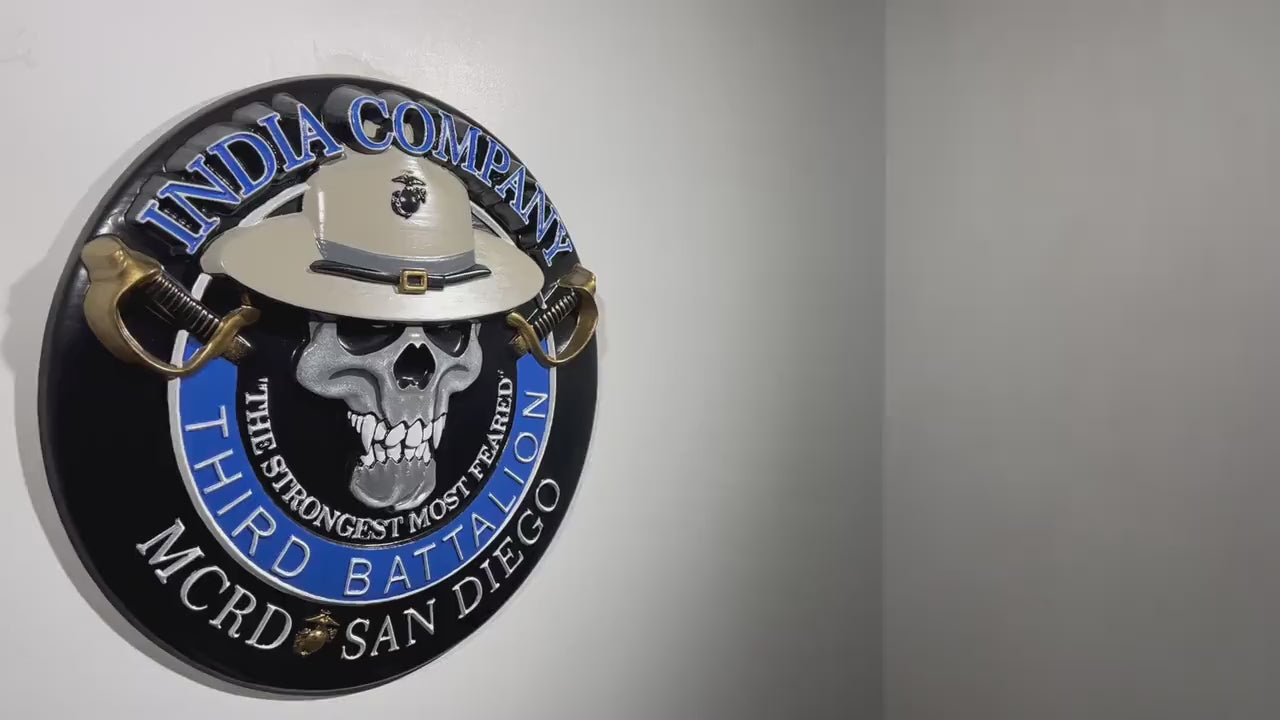 USMC 3rd Recruit Training Battalion India Co Dark, 3d wood CNC, military plaque