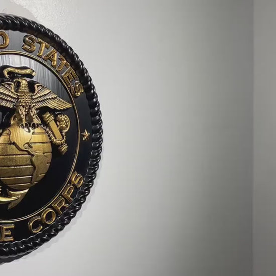 USMC Marines Logo 12"Black and Gold Painted Military Plaque