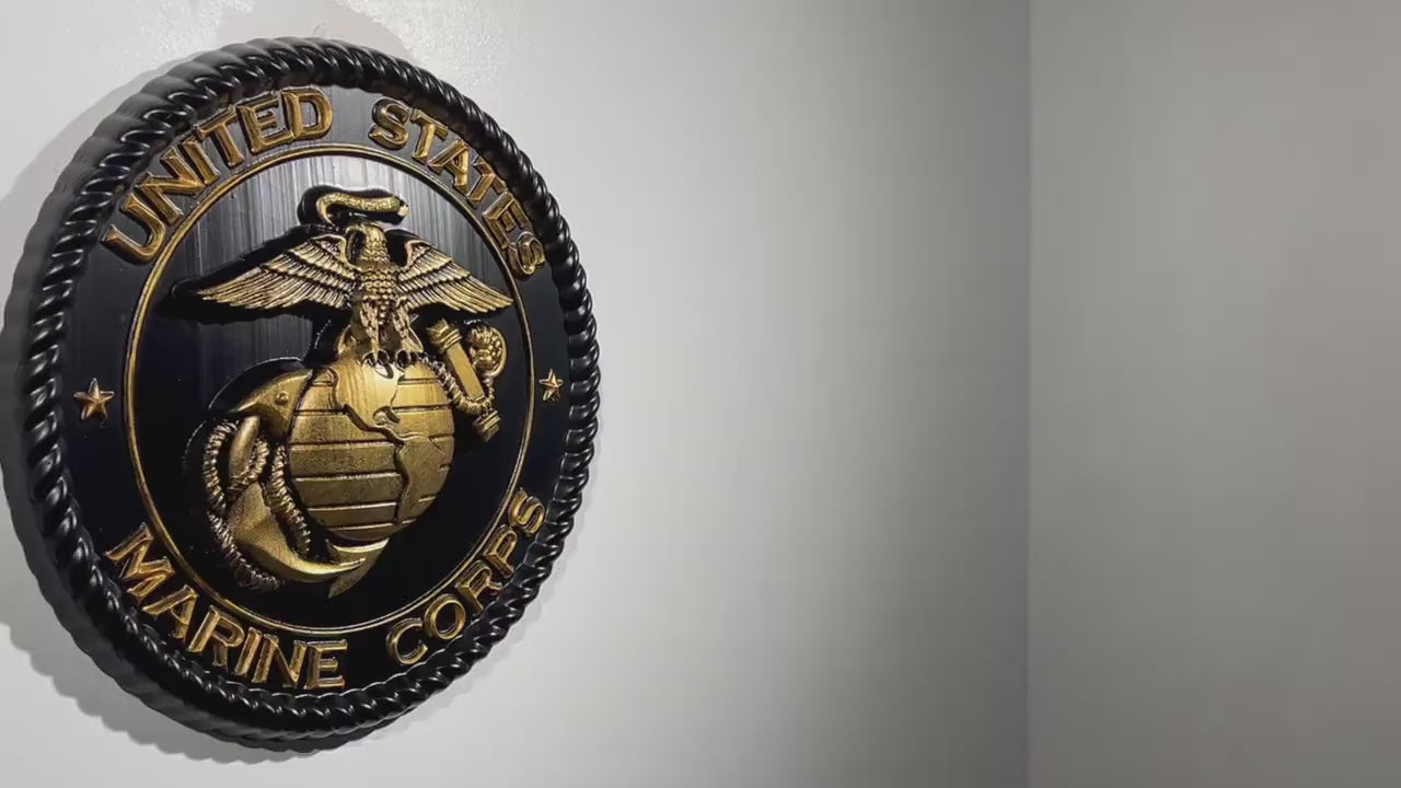 USMC Marines Logo 12"Black and Gold Painted Military Plaque