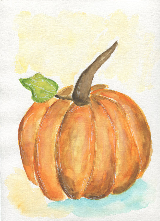 Pumpkin hand painted original watercolor painting, fall and autumn wall decor, Thanksgiving decorations