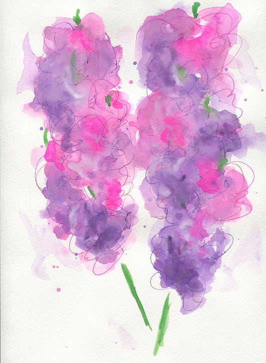 Sweet pea flower stem hand painted watercolor painting 9x12, original wall art for home decor