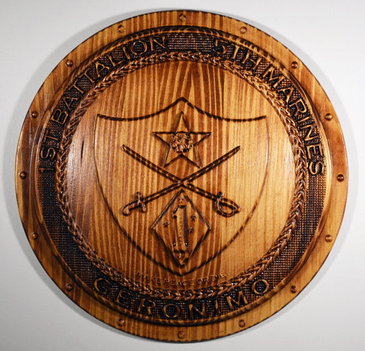 USMC 1st Battalion 5th Marines Shield, USMC Geronimo CNC, military plaque - Carved Effects