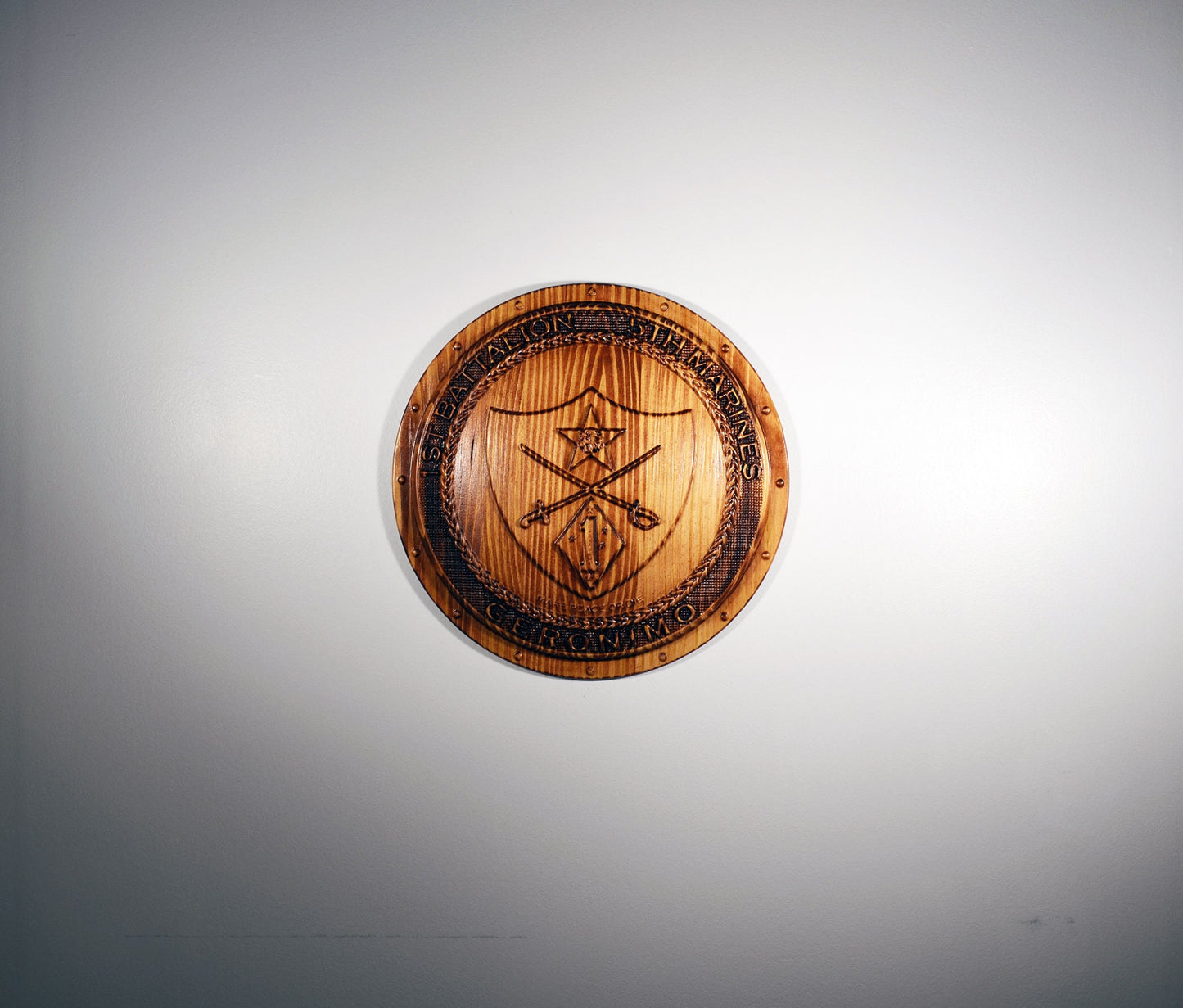 USMC 1st Battalion 5th Marines Shield, USMC Geronimo CNC, military plaque - Carved Effects