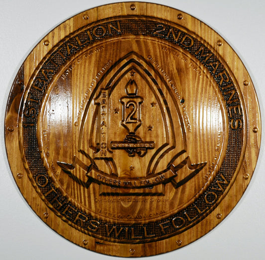 USMC 1st Battalion 2nd Marines,  3d wood carving, military plaque - Carved Effects