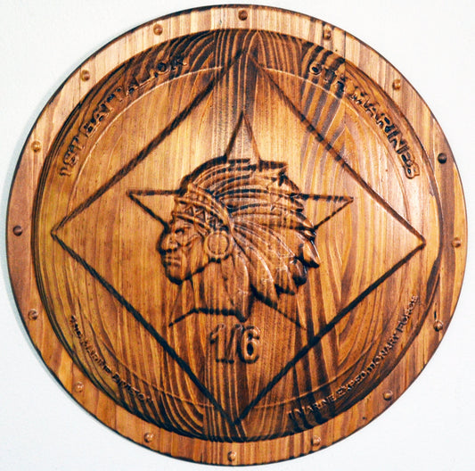 USMC 1st Battalion 6th Marines, USMC 1/6 Hard 3d wood carving, military plaque - Carved Effects
