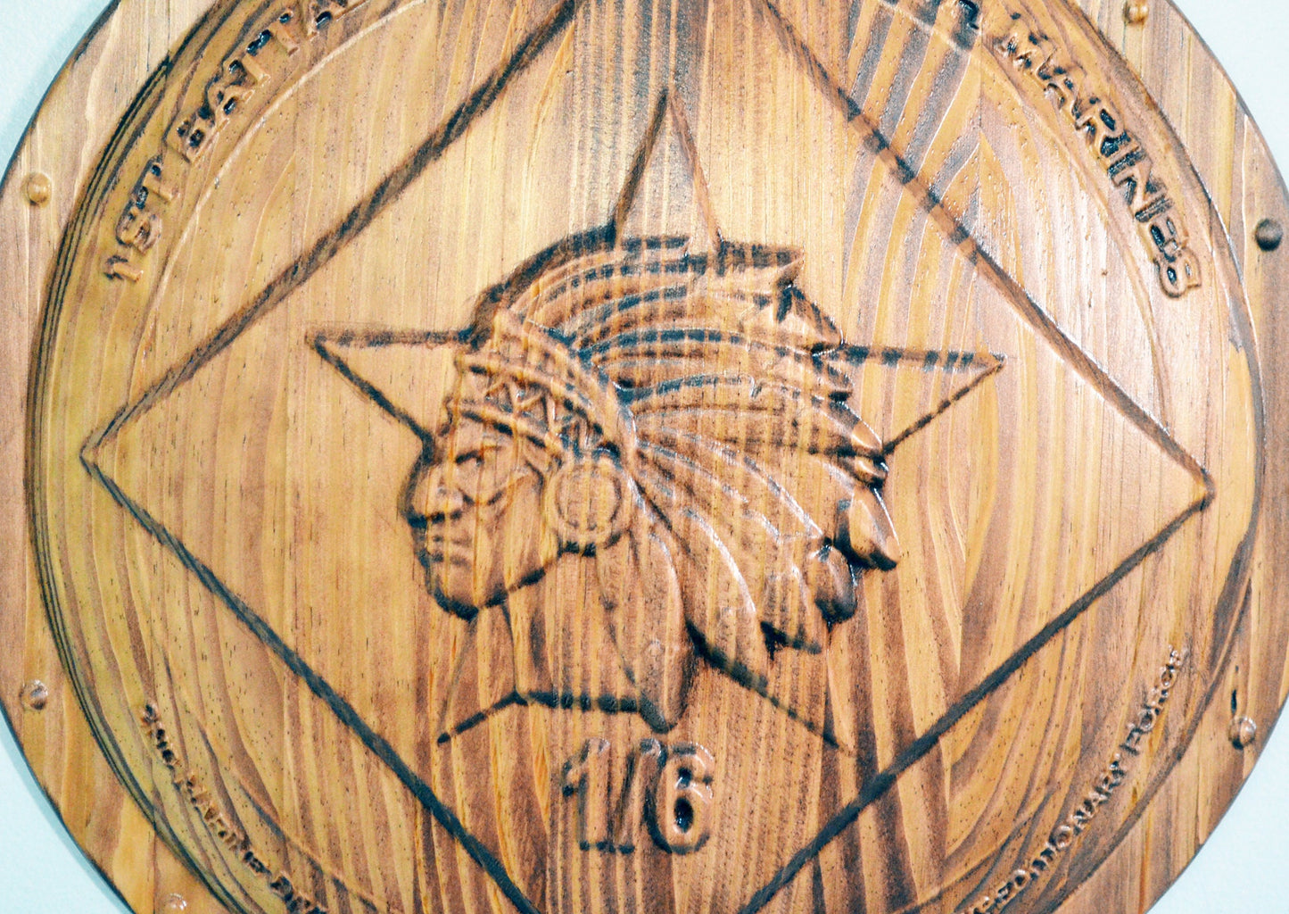 USMC 1st Battalion 6th Marines, USMC 1/6 Hard 3d wood carving, military plaque - Carved Effects