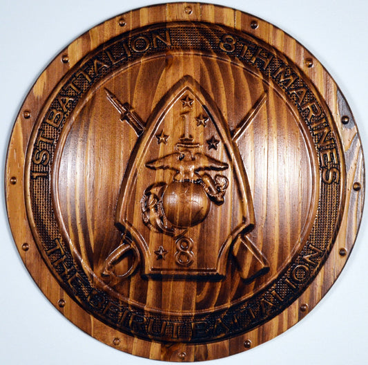 USMC 1st Battalion, 8th Marines, Unit Emblem, US Marine Corps, military plaque - Carved Effects