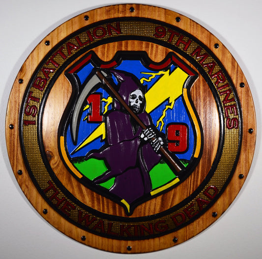 USMC 1st Battalion 9th Marines, USMC The Walking Dead 3d wood carving Painted, military plaque - Carved Effects
