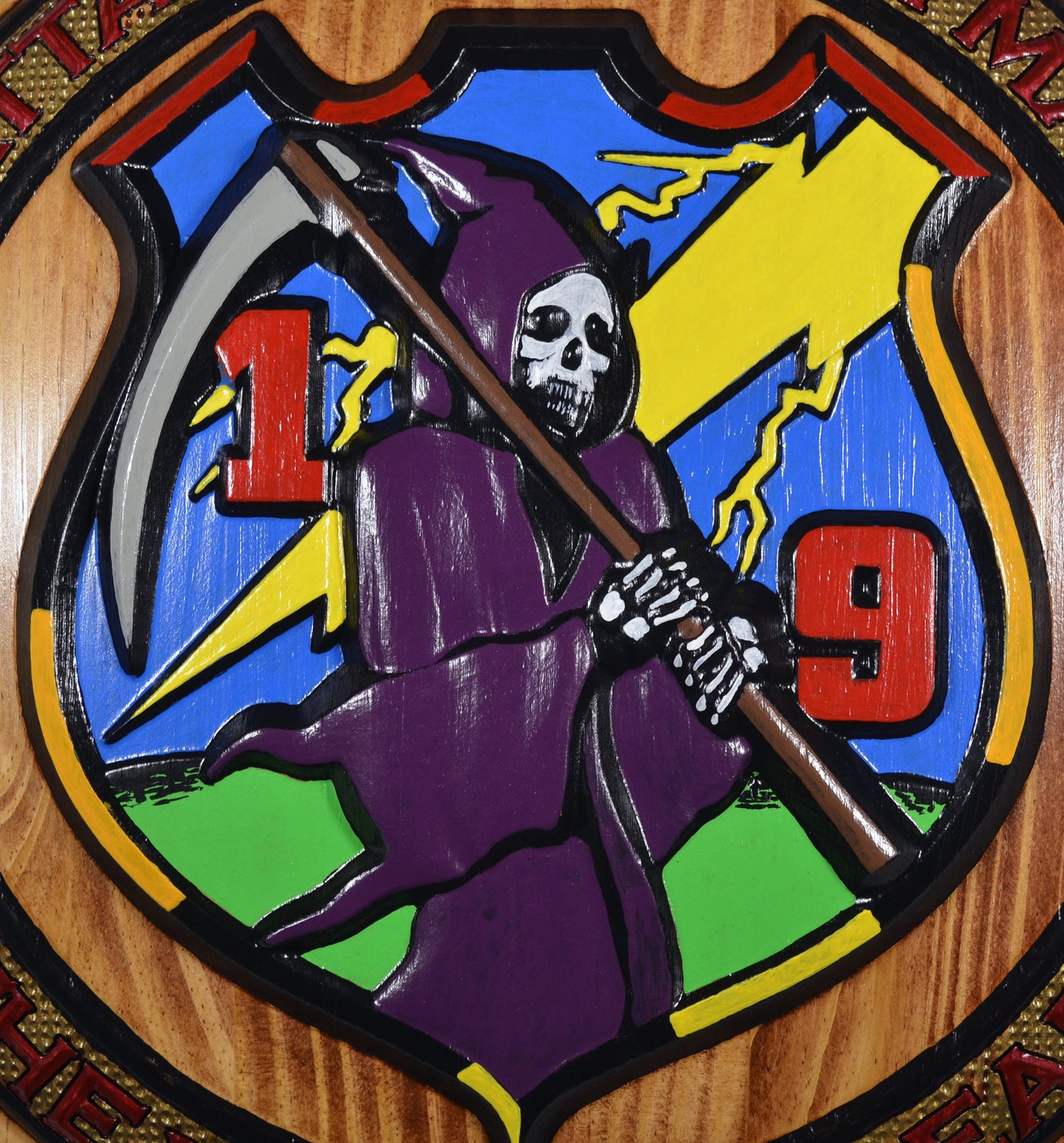 USMC 1st Battalion 9th Marines, USMC The Walking Dead 3d wood carving Painted, military plaque - Carved Effects