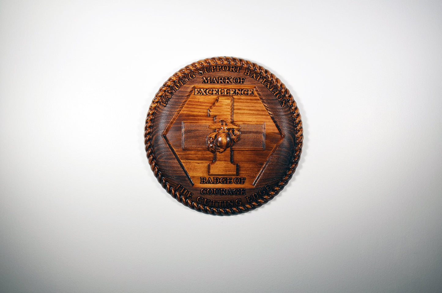 USMC 1st Landing Support Battalion, Red Patchers, 3d wood carving, military plaque - Carved Effects
