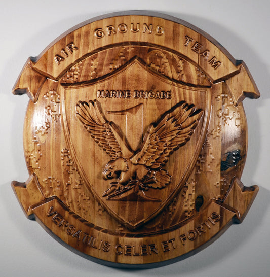 USMC 1st Marine Expeditionary Brigade (1st MEB), CNC 3d wood carving, military plaque - Carved Effects