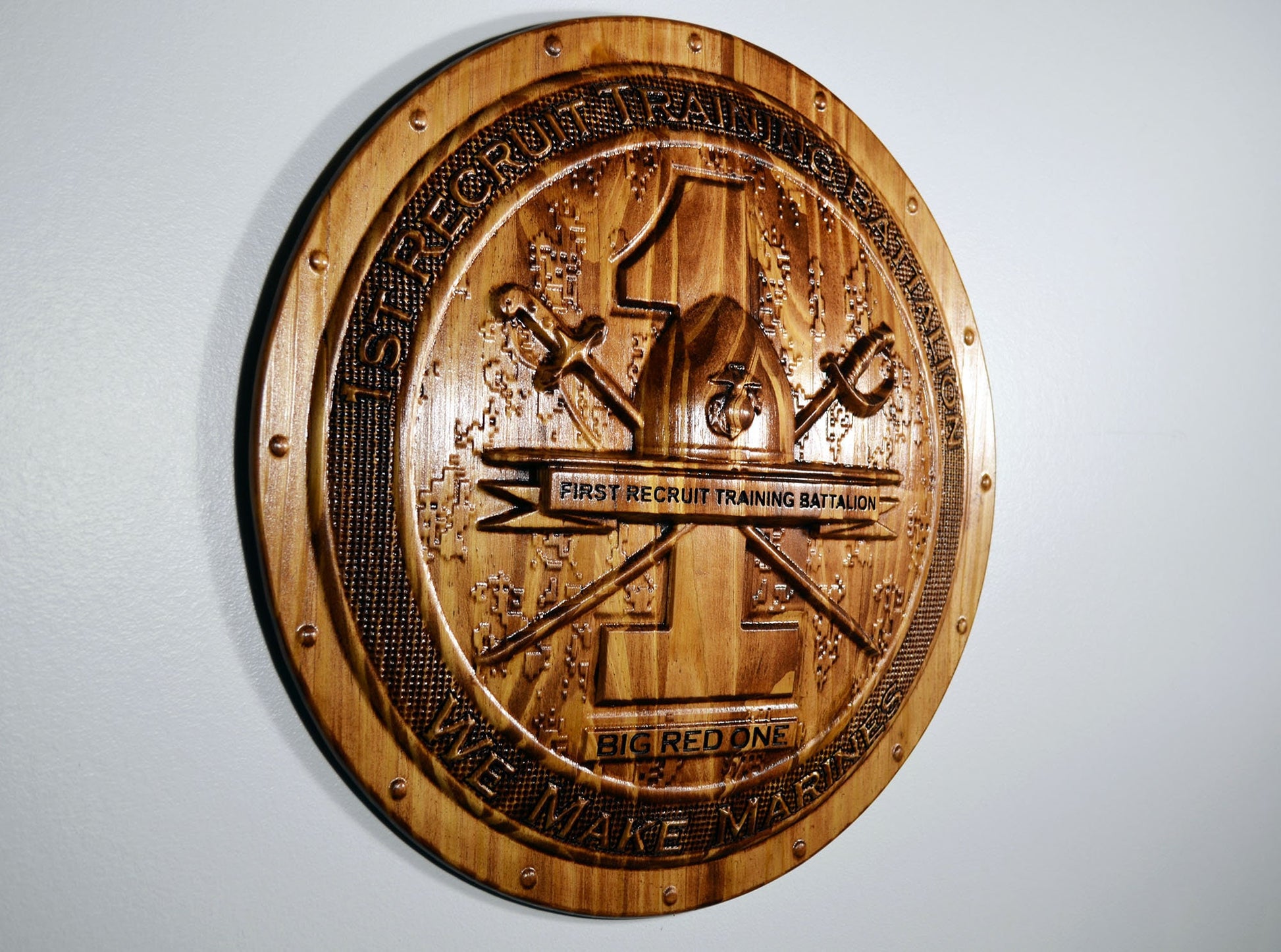 USMC 1st Recruit Training Battalion, 3d wood CNC carving, military plaque - Carved Effects