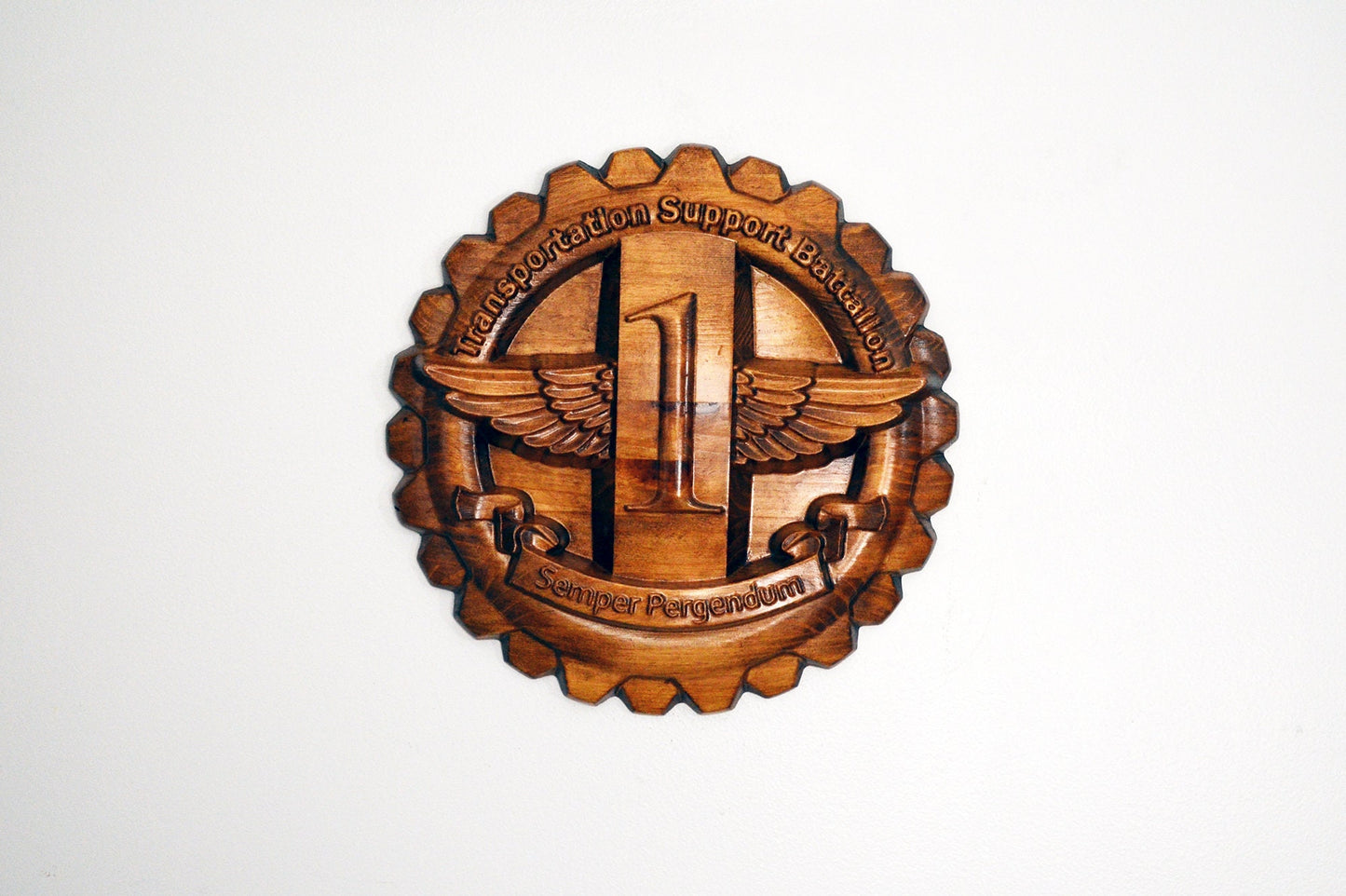 USMC 1st Transportation Support Battalion, 3d wood carving, military plaque - Carved Effects