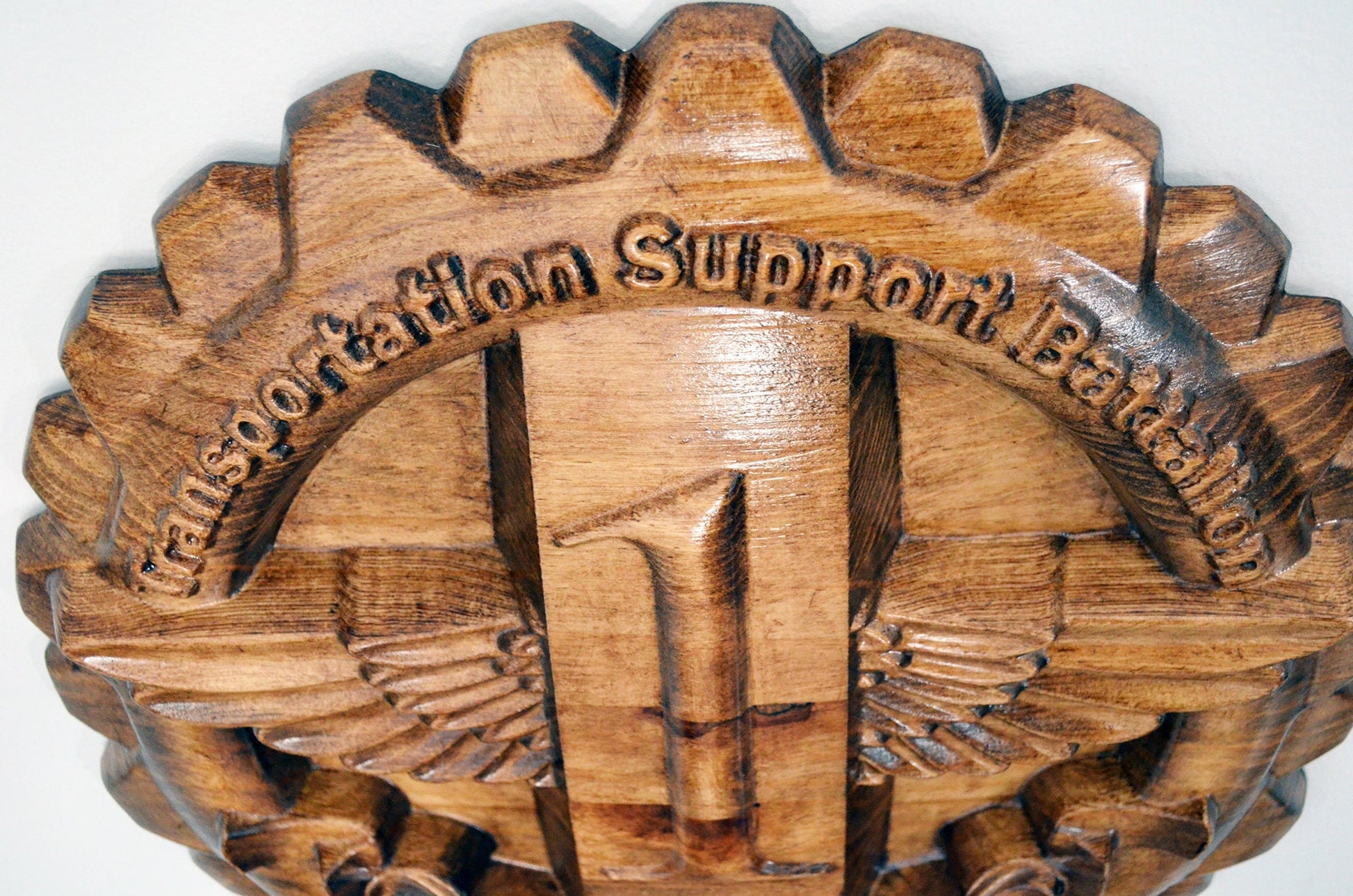 USMC 1st Transportation Support Battalion, 3d wood carving, military plaque - Carved Effects