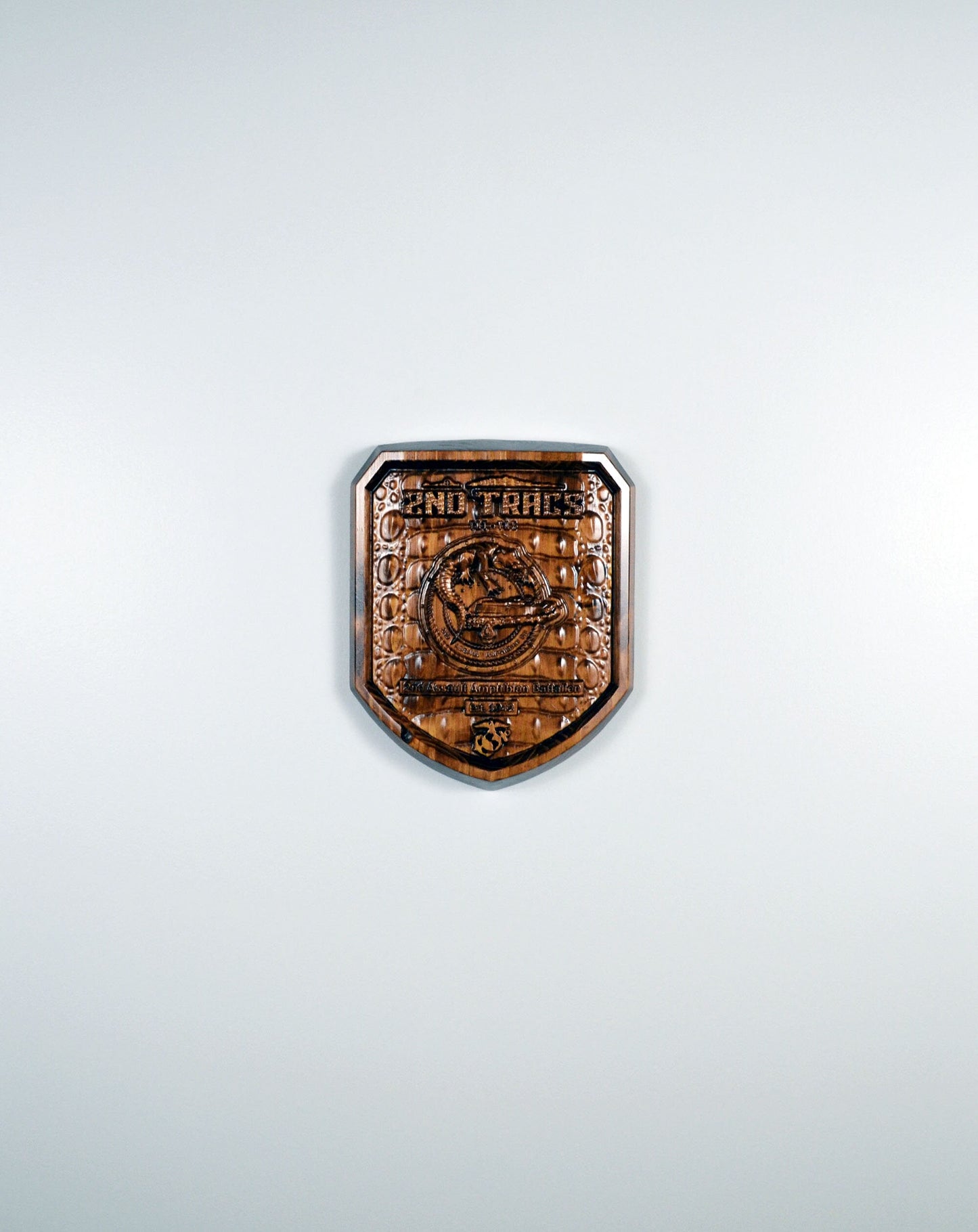 USMC 2nd Assault Amphibian Battalion, 2nd Tracs stained version, CNC 3d wood carving, military plaque - Carved Effects