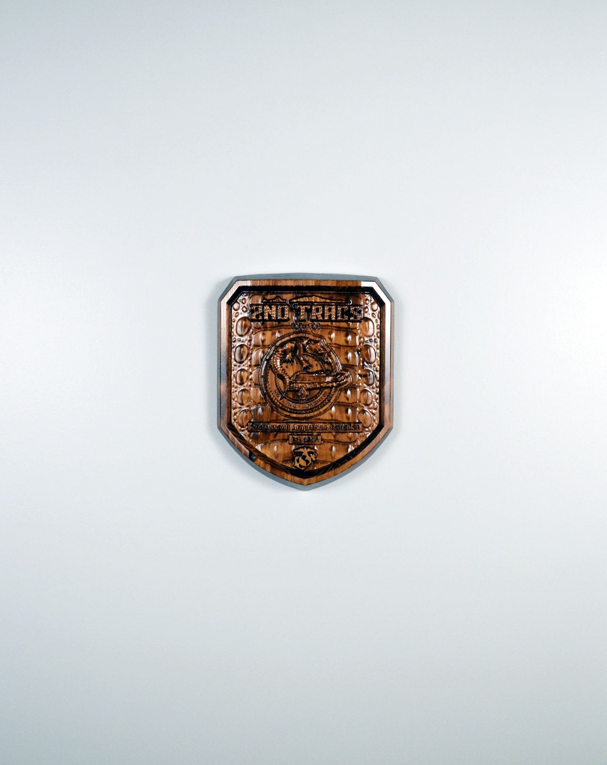 USMC 2nd Assault Amphibian Battalion, 2nd Tracs stained version, CNC 3d wood carving, military plaque - Carved Effects