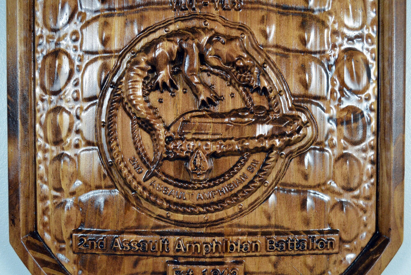 USMC 2nd Assault Amphibian Battalion, 2nd Tracs stained version, CNC 3d wood carving, military plaque - Carved Effects