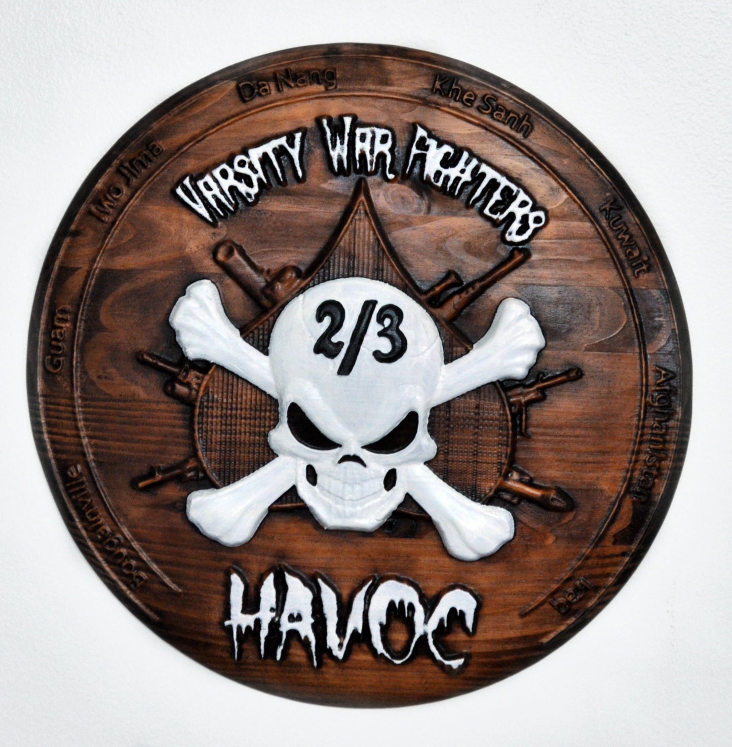 USMC 2nd Battalion 3rd Marines wood carving, Varsity War Fighters, Havoc, Marine Corps, 3d wood carving, military plaque - Carved Effects