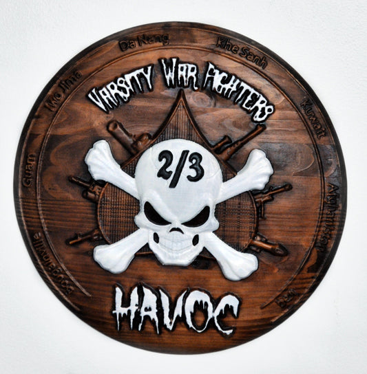 USMC 2nd Battalion 3rd Marines wood carving, Varsity War Fighters, Havoc, Marine Corps, 3d wood carving, military plaque - Carved Effects
