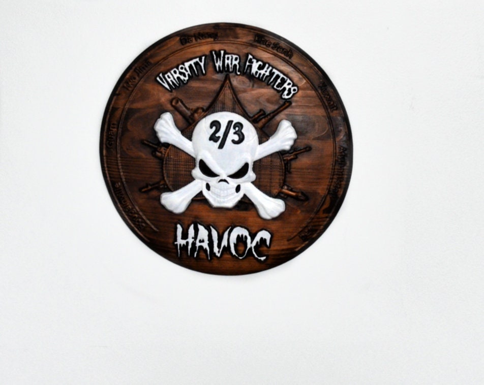 USMC 2nd Battalion 3rd Marines wood carving, Varsity War Fighters, Havoc, Marine Corps, 3d wood carving, military plaque - Carved Effects