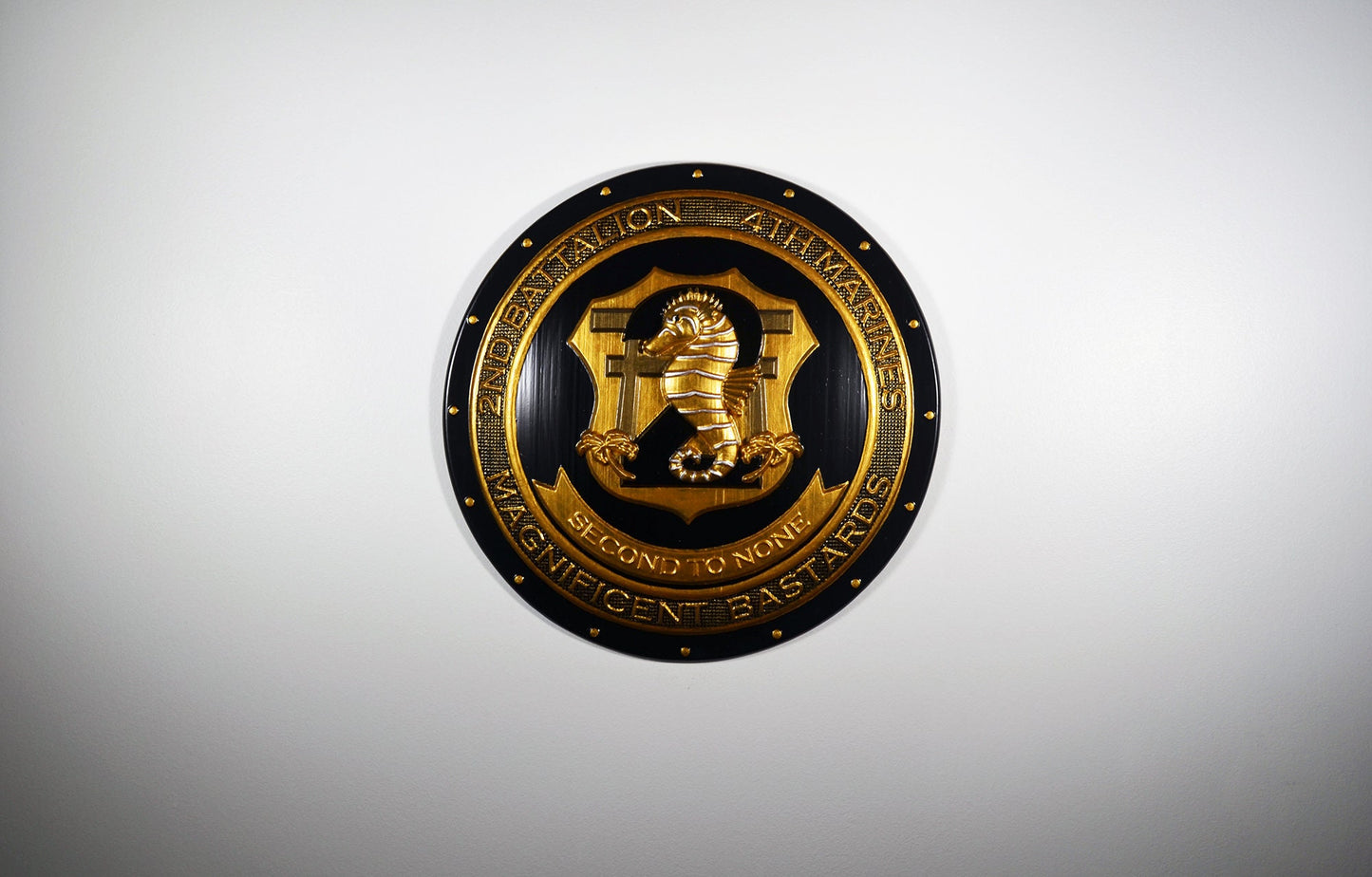 USMC 2nd Battalion, 4th Marines, Unit Emblem, US Marine Corps, Painted Gold Shield, military plaque - Carved Effects