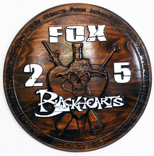USMC 2nd Battalion 5th Marines, US Marine Corps, Fox Co, Blackhearts, 3d wood carving, military plaque - Carved Effects