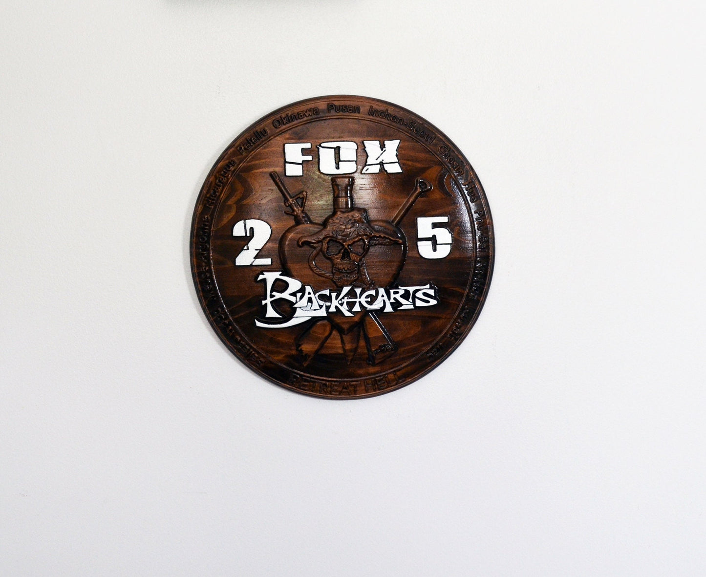 USMC 2nd Battalion 5th Marines, US Marine Corps, Fox Co, Blackhearts, 3d wood carving, military plaque - Carved Effects