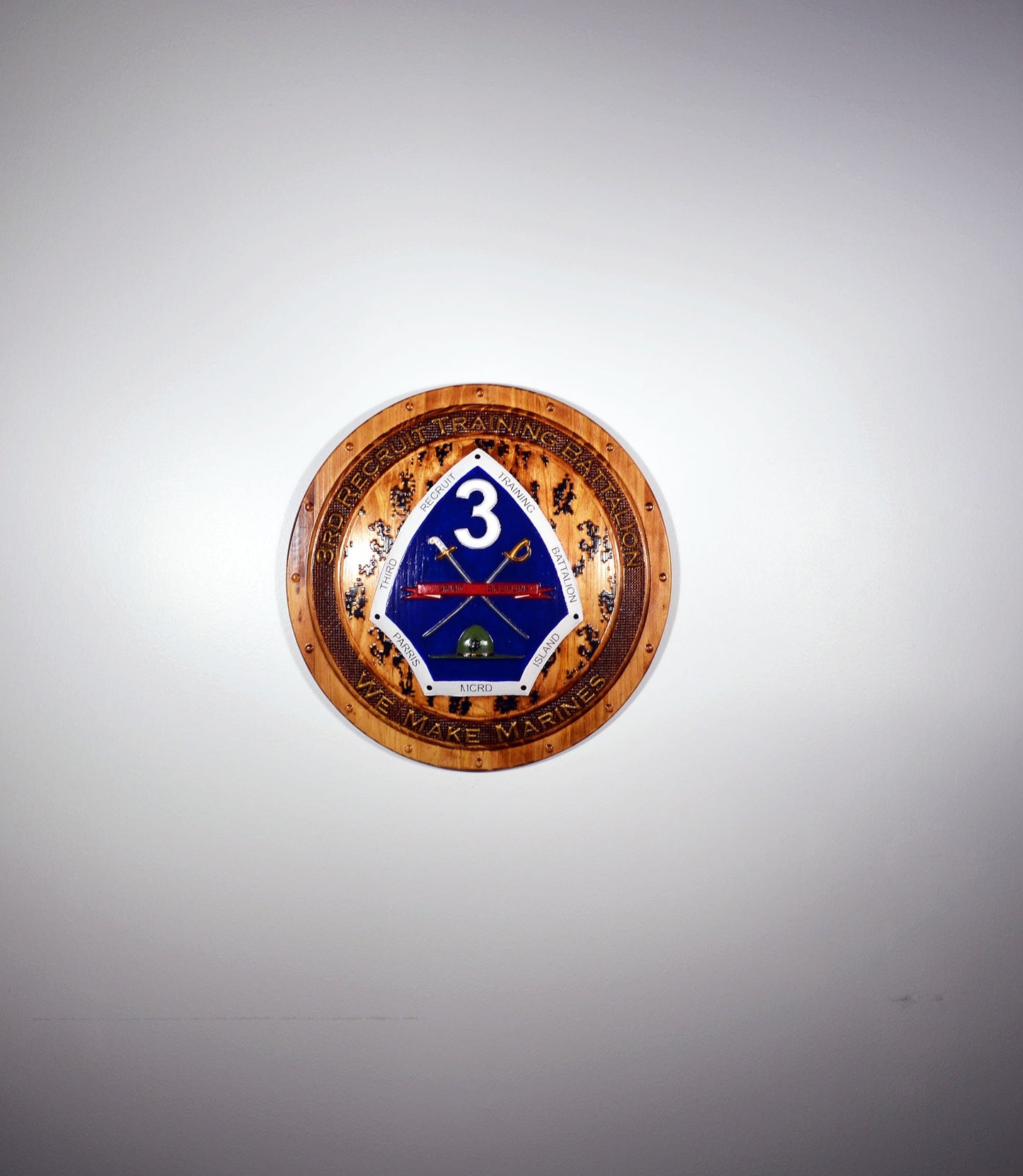 USMC 3rd Recruit Training Battalion, 3d wood CNC carving painted version, military plaque - Carved Effects