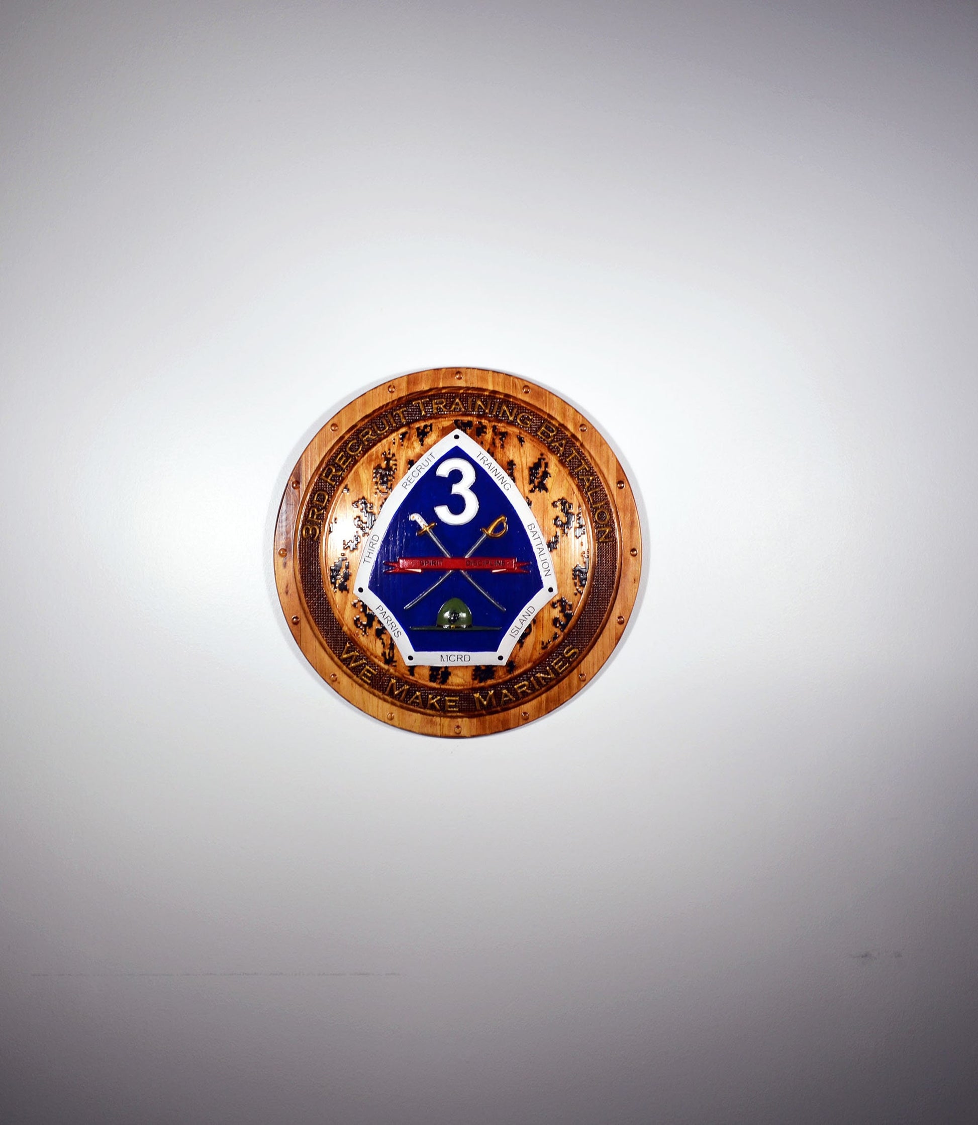 USMC 3rd Recruit Training Battalion, 3d wood CNC carving painted version, military plaque - Carved Effects