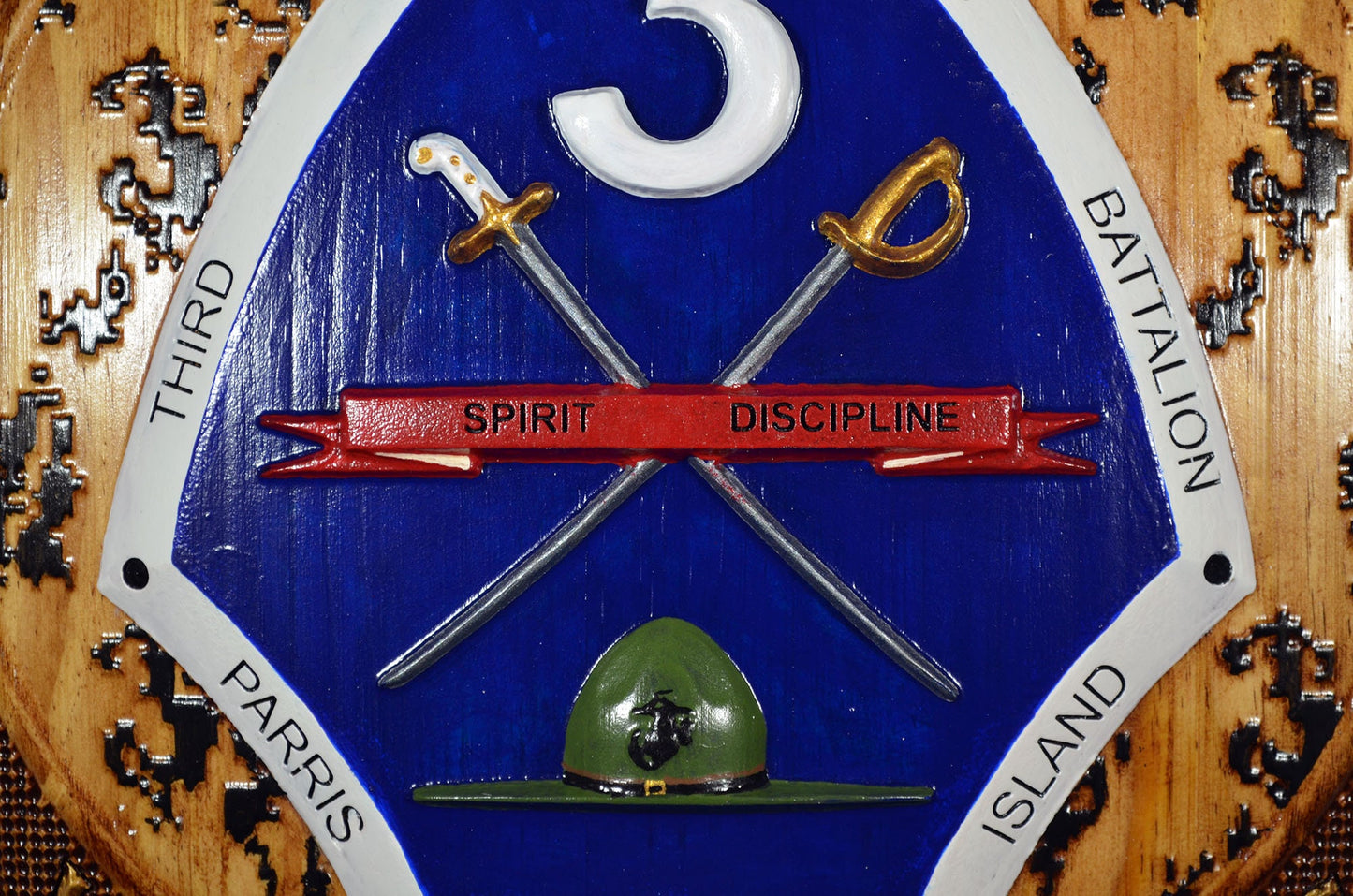 USMC 3rd Recruit Training Battalion, 3d wood CNC carving painted version, military plaque - Carved Effects