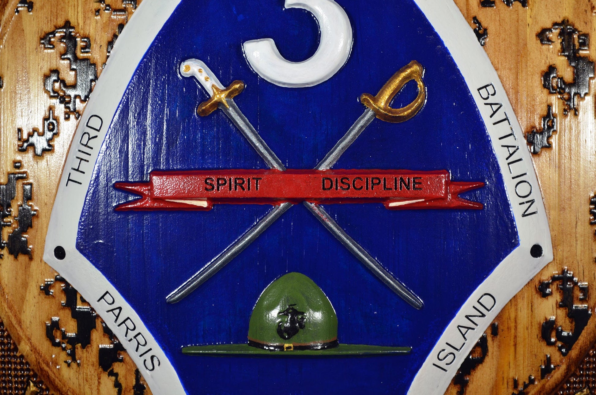 USMC 3rd Recruit Training Battalion, 3d wood CNC carving painted version, military plaque - Carved Effects
