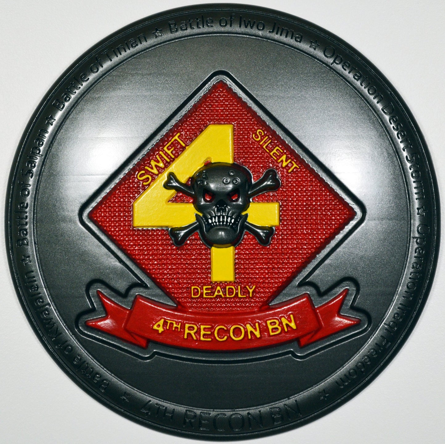 USMC 4th Reconnaissance Battalion, Marine Corps Special Forces, painted 3d wood carving, military plaque - Carved Effects