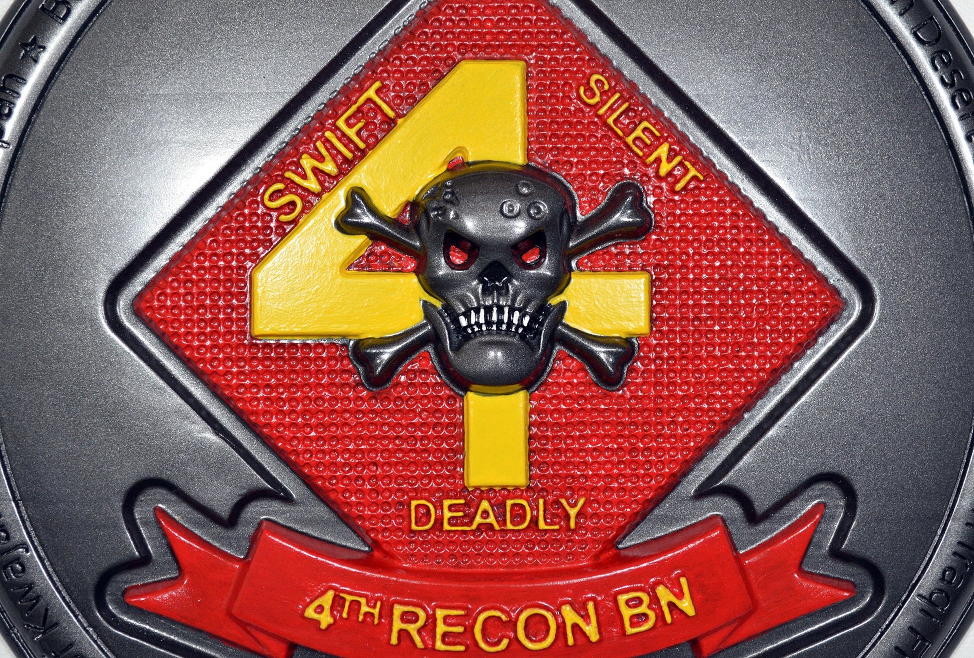 USMC 4th Reconnaissance Battalion, Marine Corps Special Forces, painted 3d wood carving, military plaque - Carved Effects